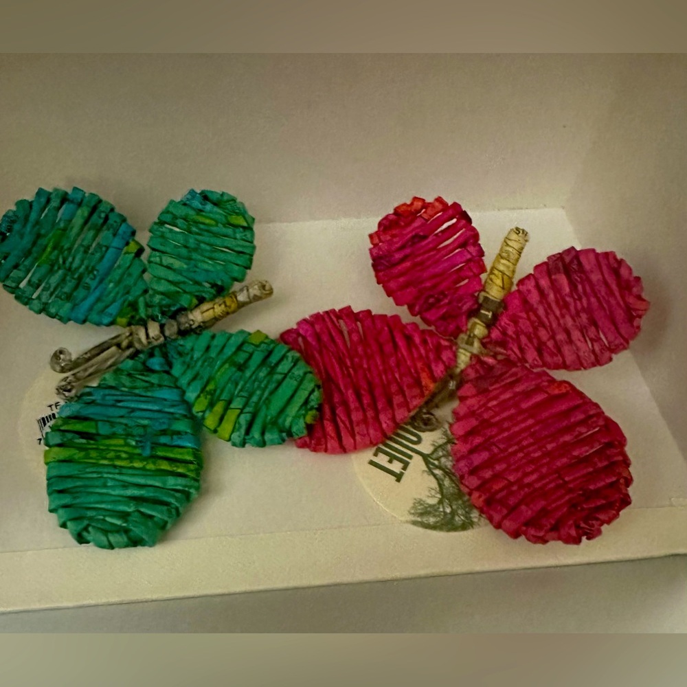 NWT Marquet Fair Trade Artisan Upcycled Butterfly Butterflies Ornament Set OOAK